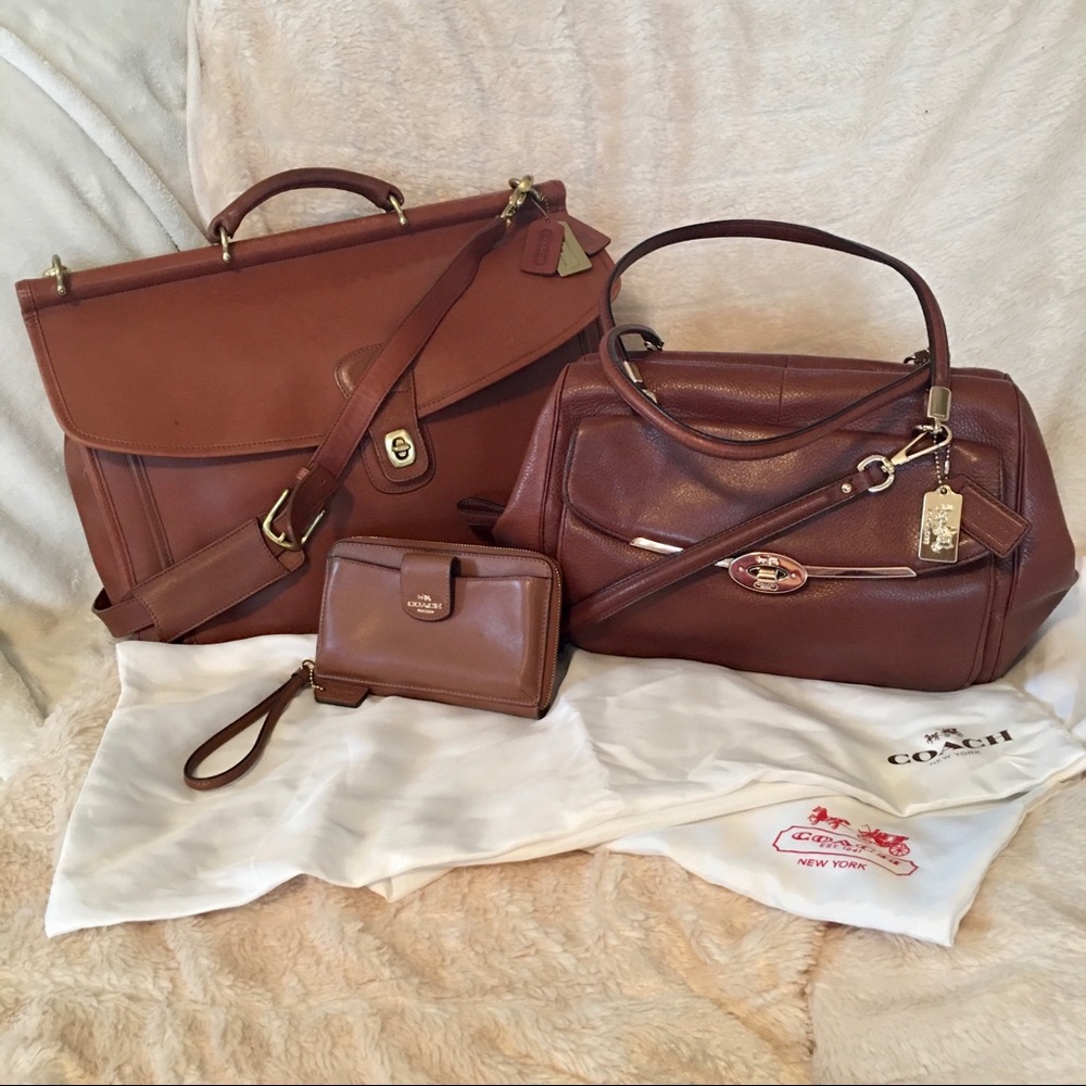 COACH BAG, CLUTCH WALLET & LAPTOP BAG MATCHING SET (CHESTNUT)